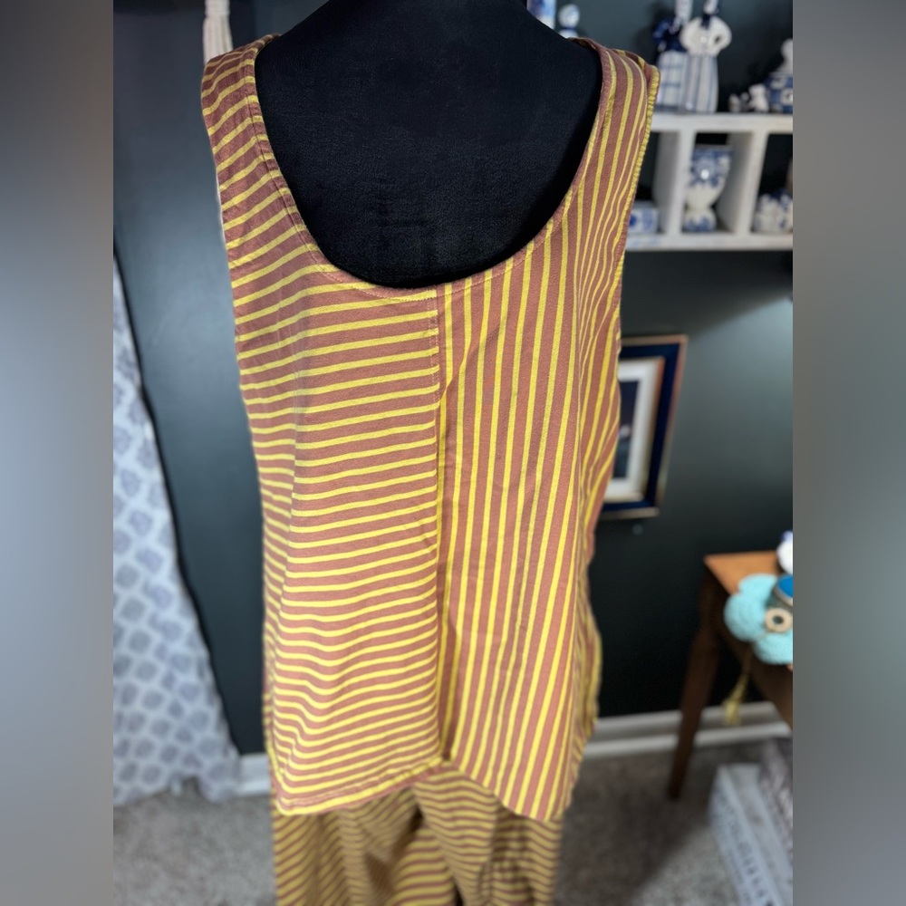 Free People Striped Two-Piece Set – Tank & Wide-Leg Pants – Mustard/Rust XL - Picture 3 of 6